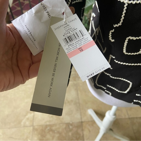 Josephine Chaus Women’s Black White Geometric Button-Up Jacket Size 10 Vintage - Picture 7 of 10